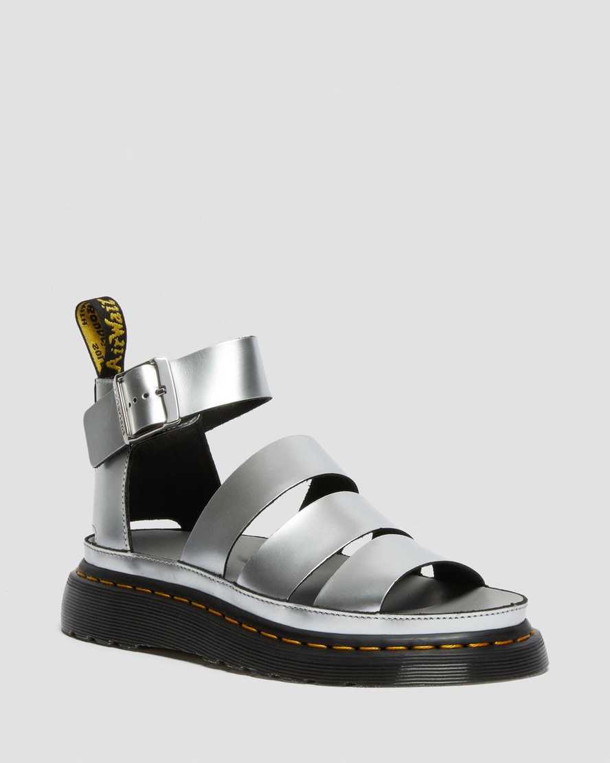 Dr. Martens Clarissa II Metallic Deri Kadın Dolgu Topuk Sandalet - Sandalet Gümüş |EBZNI0943|